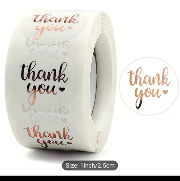 1" Round Thank You Stickers roll of 500 Gold Lettering Sellers, Brides, Business - Picture 5 of 8